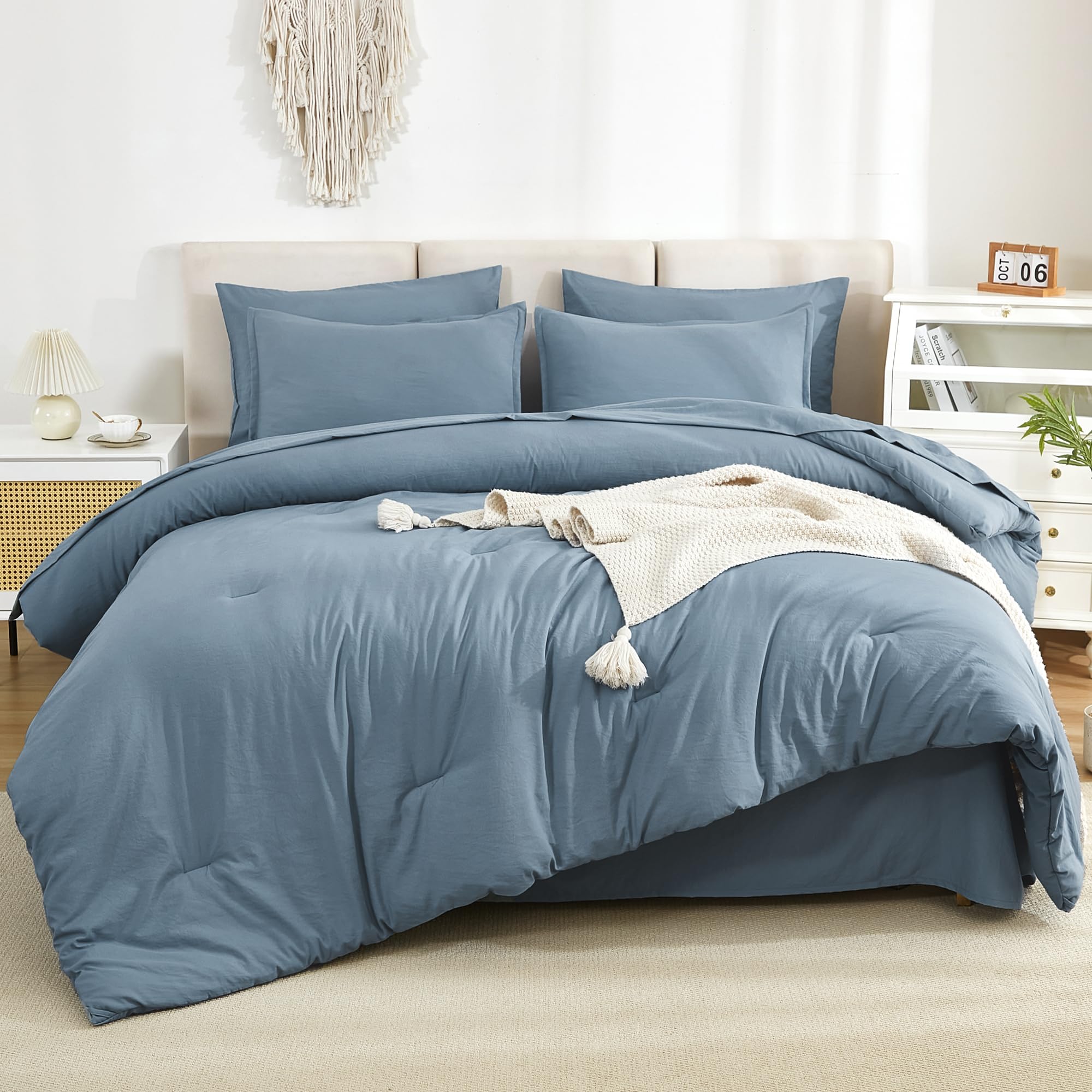 Litanika Comforter California King Size Set Grayish Blue - 7 Pieces Bed In A Bag California King Beddding Comforter Sets, Plain